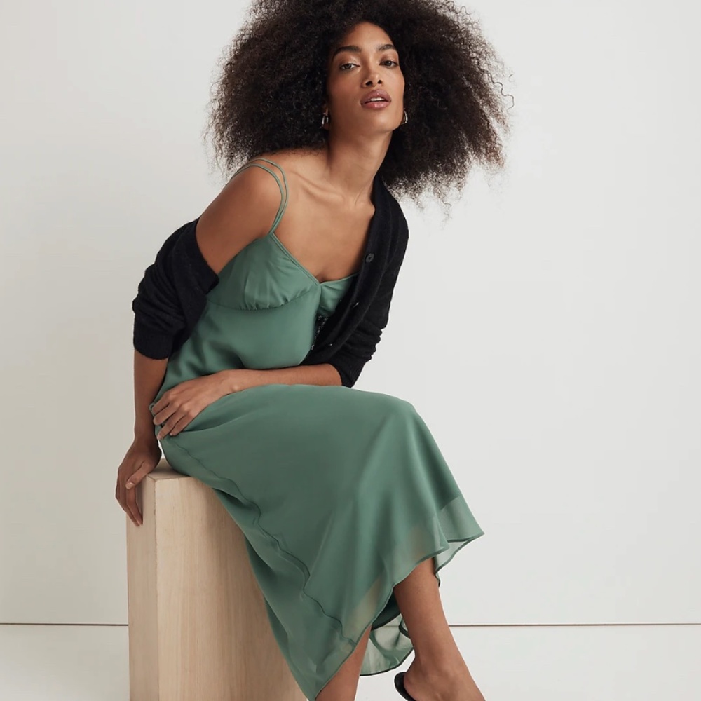 Madwell Layered Slip Midi Dress, Size 0 sage